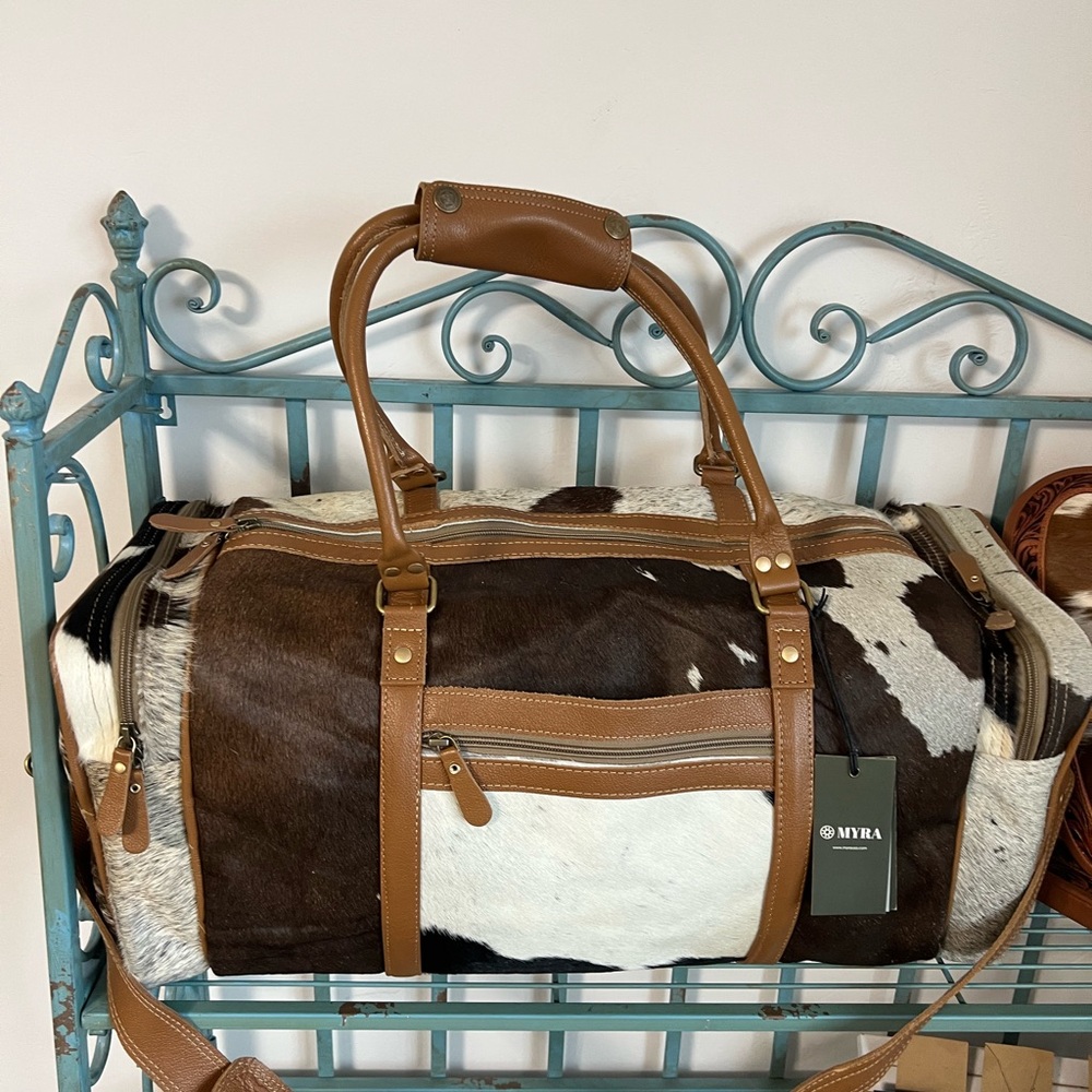 🔥New Myra Bag genuine Leather cowhide hair-on duffle bag travel unisex - Picture 5 of 15